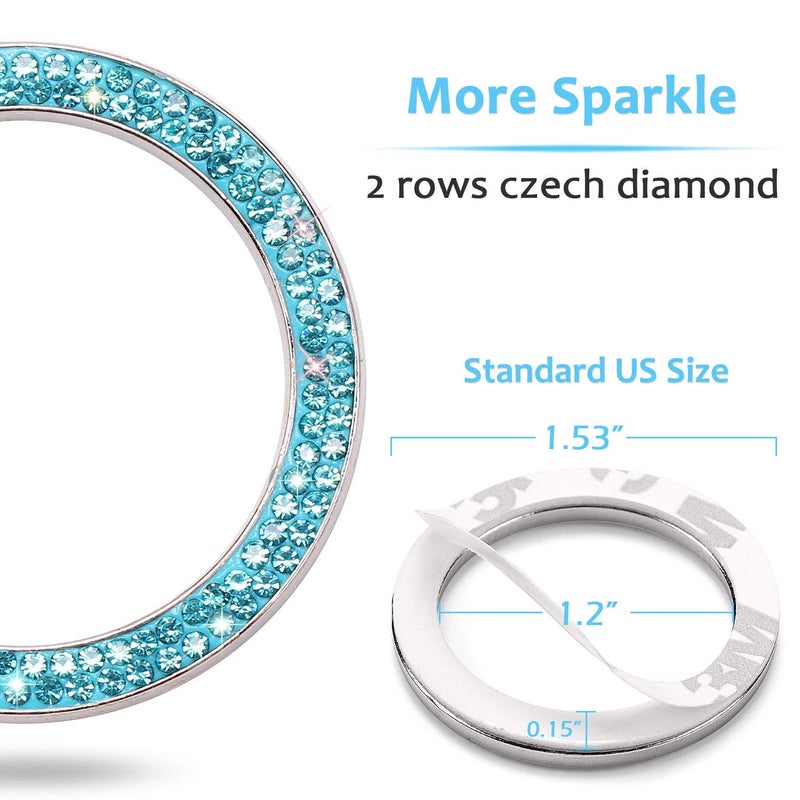 ToBeQueen Push to Start Button Ring Emblem Sticker 2Pcs Diamond Car Ring Stickers Rhinestone Car Accessories Interior for Women,Cute Car Decals Ignition Accessories Blue - Image 4